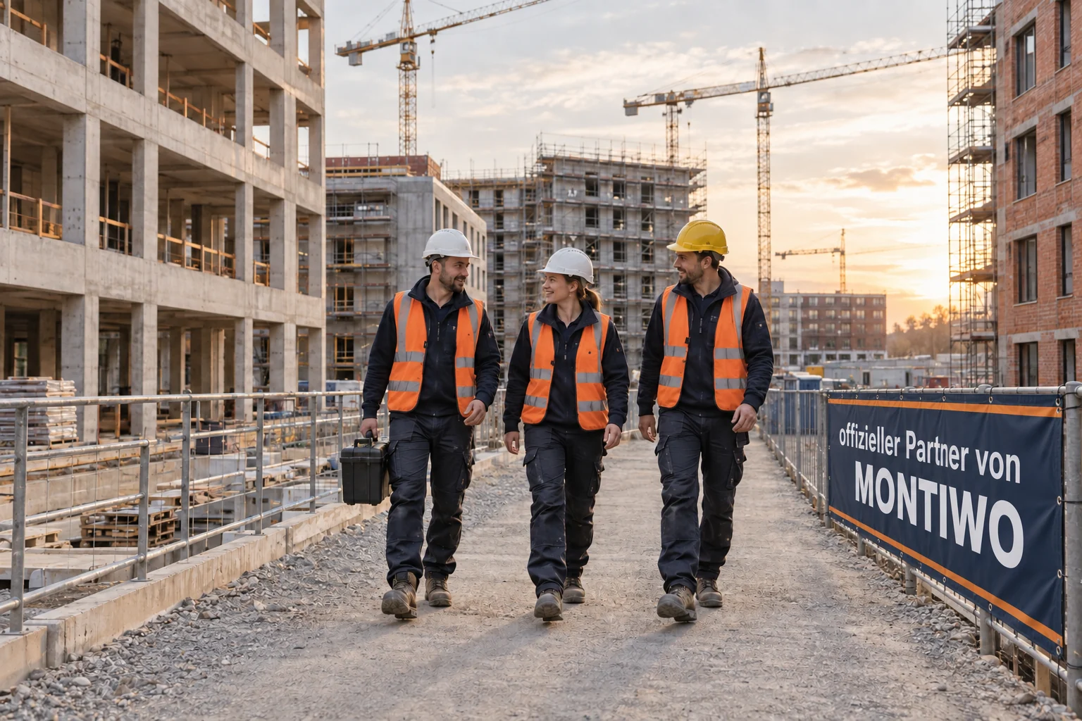 Monteurteam unterwegs auf einer Großbaustelle